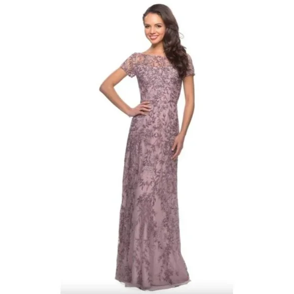 La Femme 27956 Lace Column Gown Dusty Lilac Women's Size 12 - Picture 3 of 11